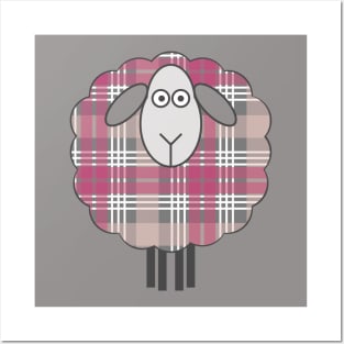 Scottish Pink, White and Grey Tartan Patterned Sheep Posters and Art